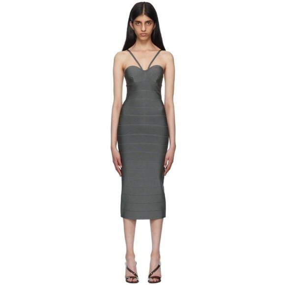Herve Leger Recycled Rayon Midi Dress Size XS Womens Gray $630 - Picture 1 of 16